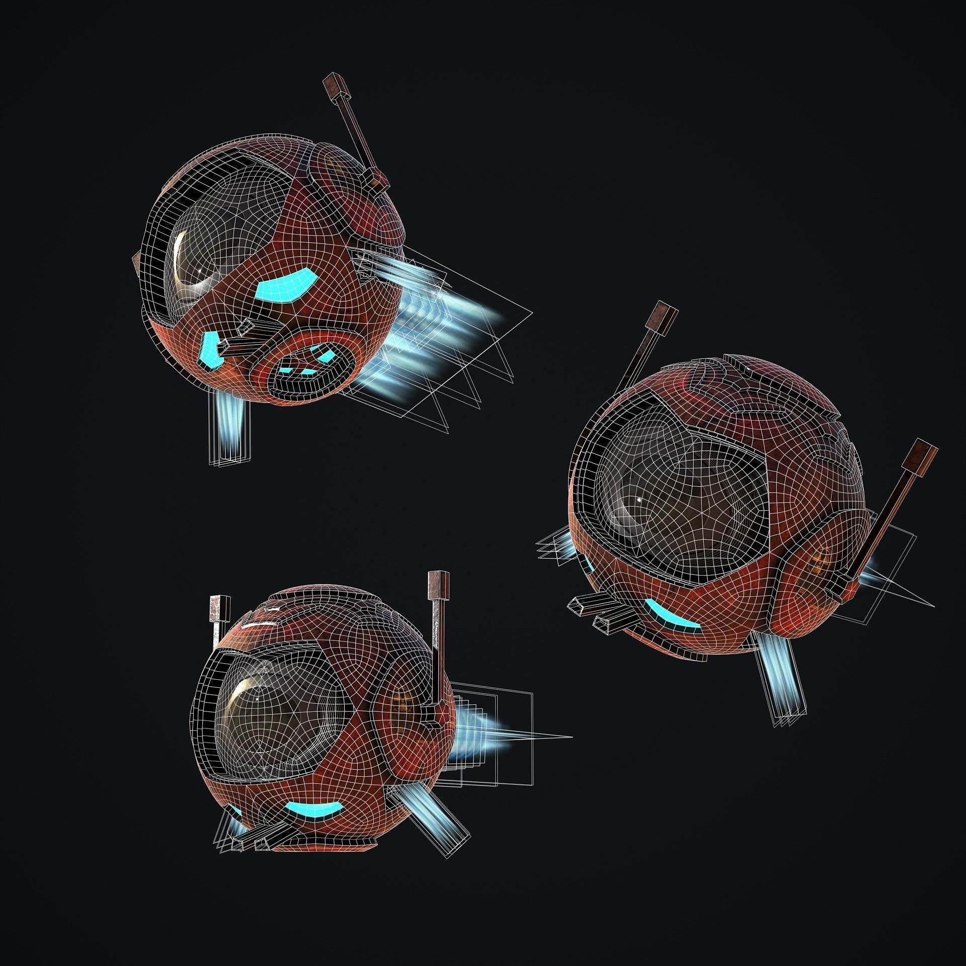 Sci-Fi Drone - Red Demon Low-poly 3D model_11