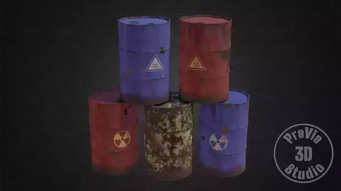 Metal Barrel Collection Low-poly 3D model