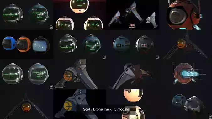 Sci-Fi Drone Pack 3D Model Collection