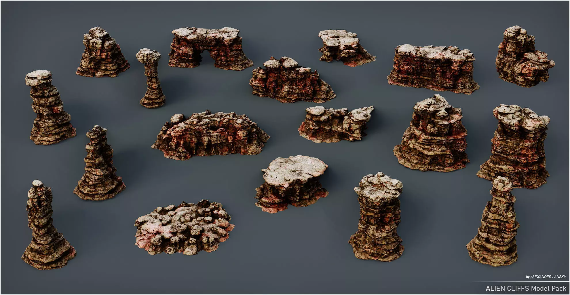 Alien Cliffs pack Low-poly 3D model