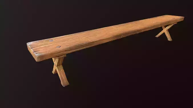 Wooden long Bench Low-poly 3D model