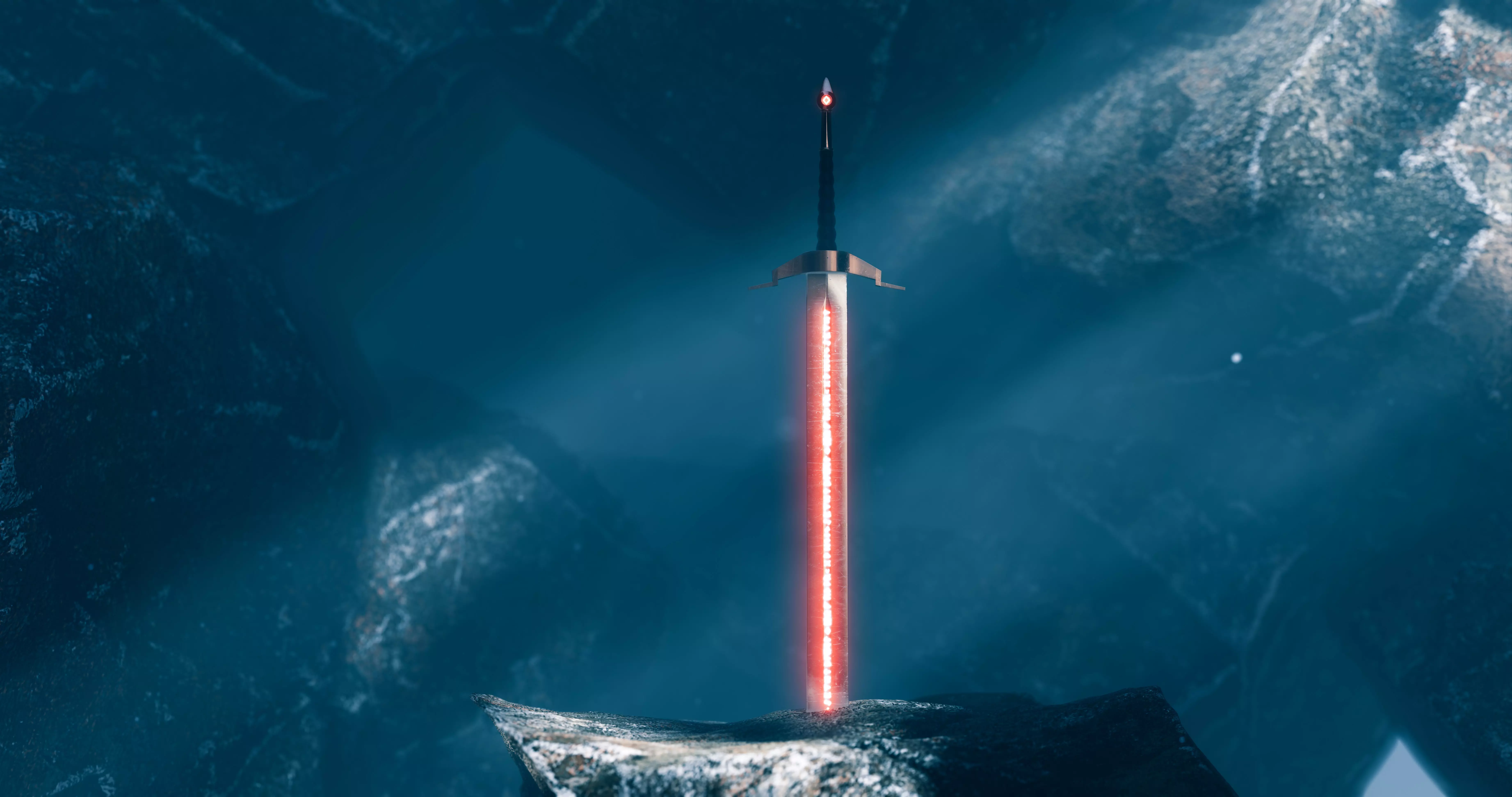 Sword in middle of rock 3D model_0