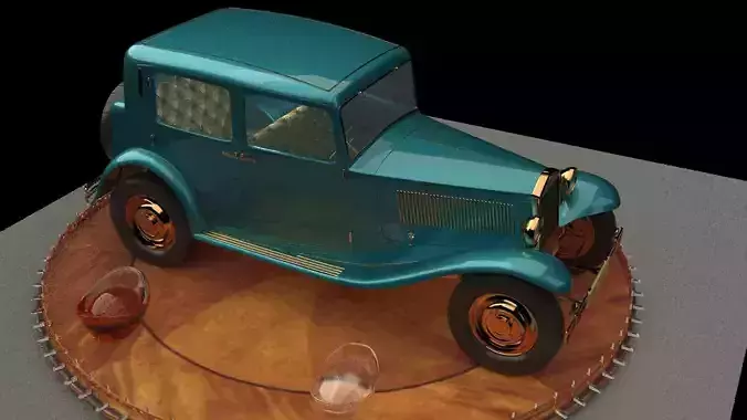 Chinese gold ingot with antique car