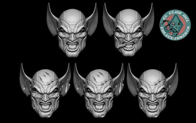 Wolverne set wolverine head with different facial expressions 3D print model