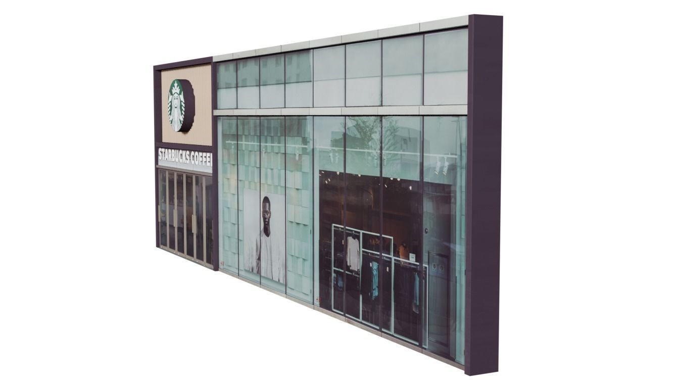 Storefront Shopfront Starbucks Coffee Shop Retail City Low-poly 3D model_14