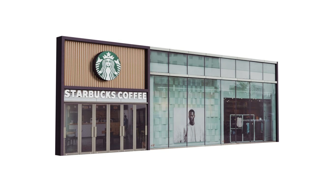 Storefront Shopfront Starbucks Coffee Shop Retail City Low-poly 3D model_13