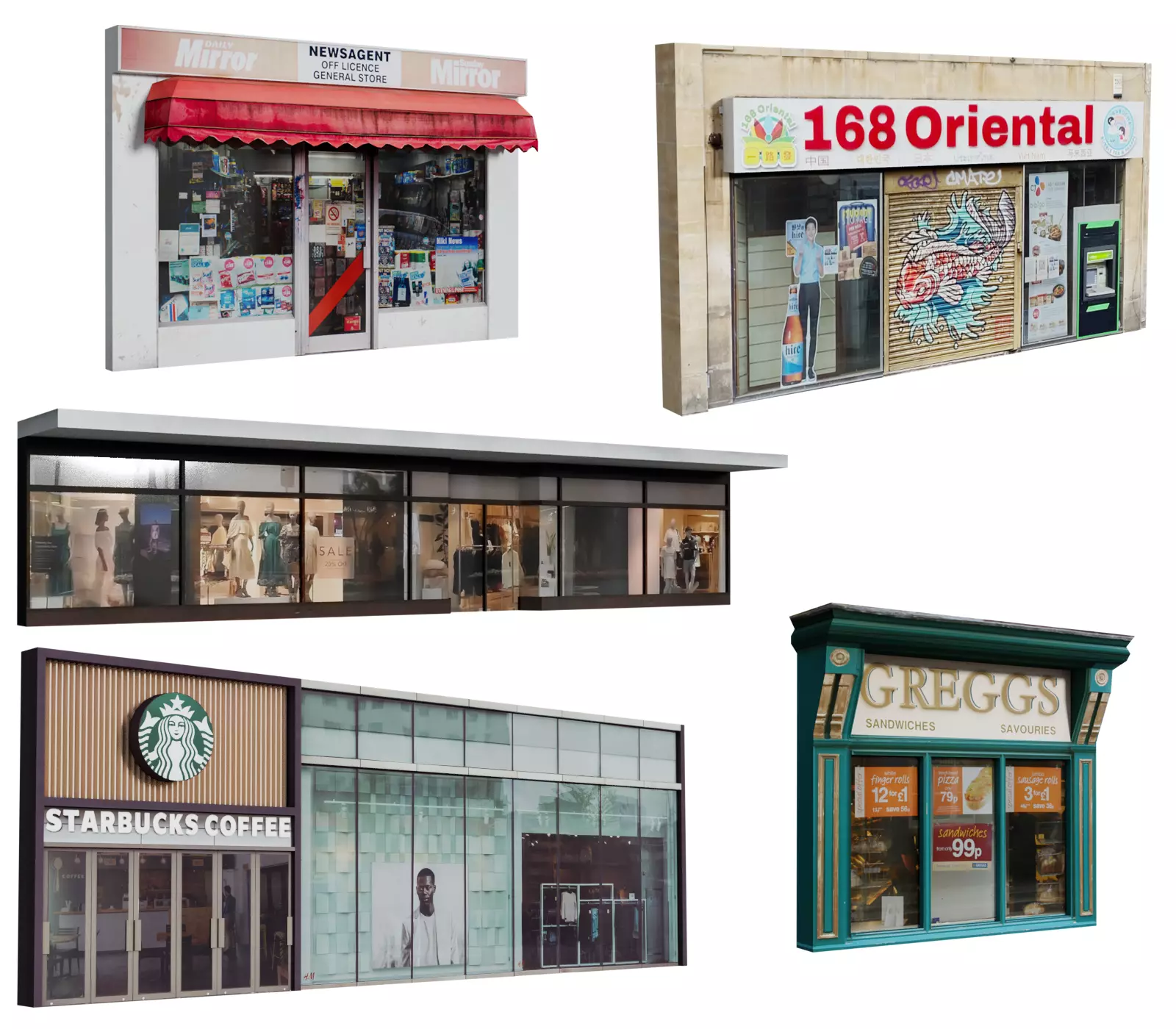 Storefront Shopfront Starbucks Coffee Shop Retail City Low-poly 3D model_0