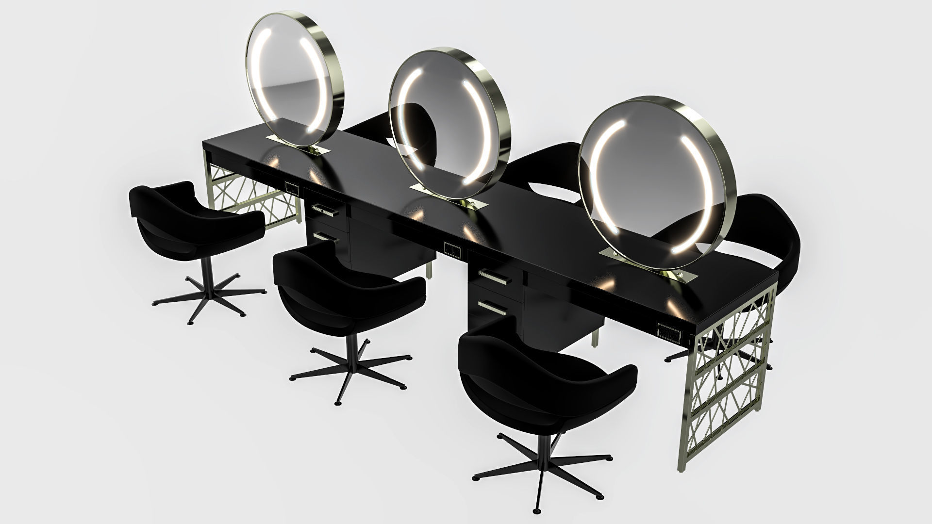hair table green gold 3D model_2