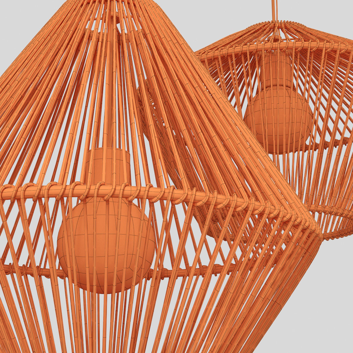 Lamp wood rattan wicker Cone 3D model_15