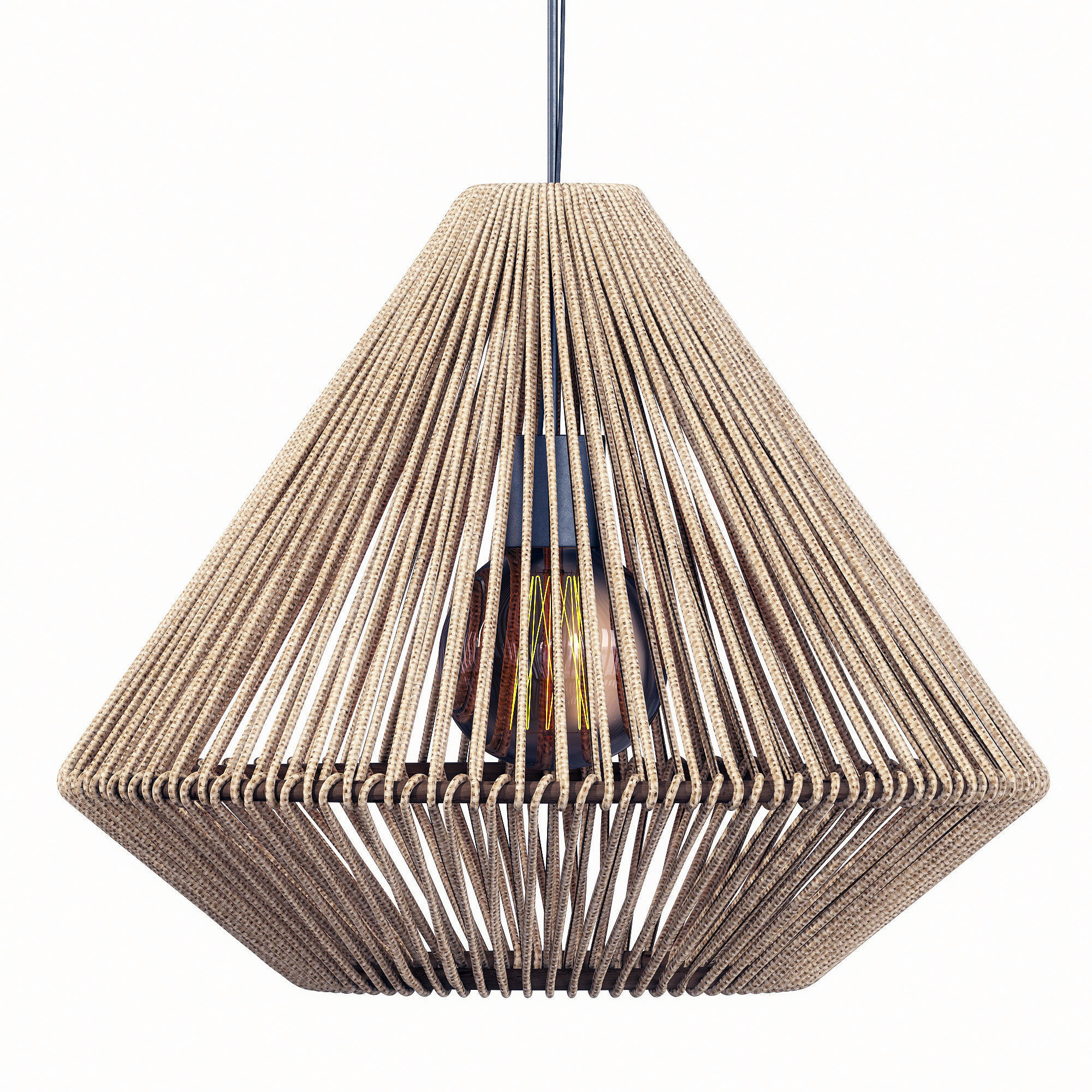 Lamp wood rattan wicker Cone 3D model_2