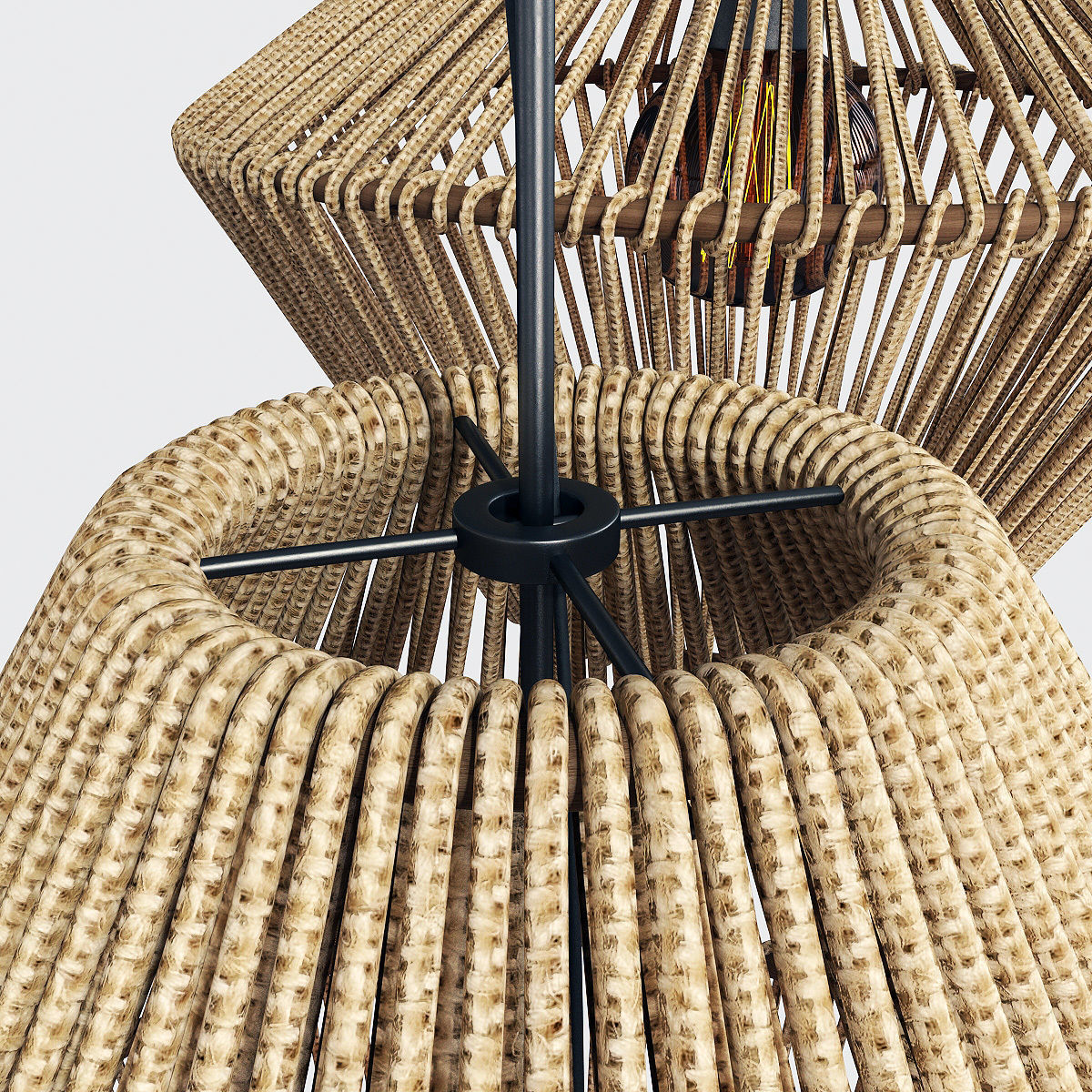 Lamp wood rattan wicker Cone 3D model_11