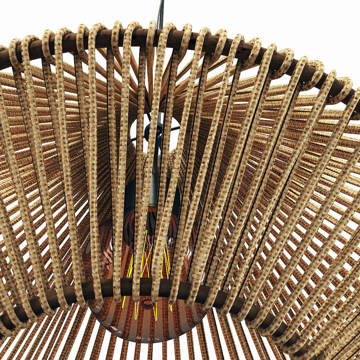 Lamp wood rattan wicker Cone 3D model_8