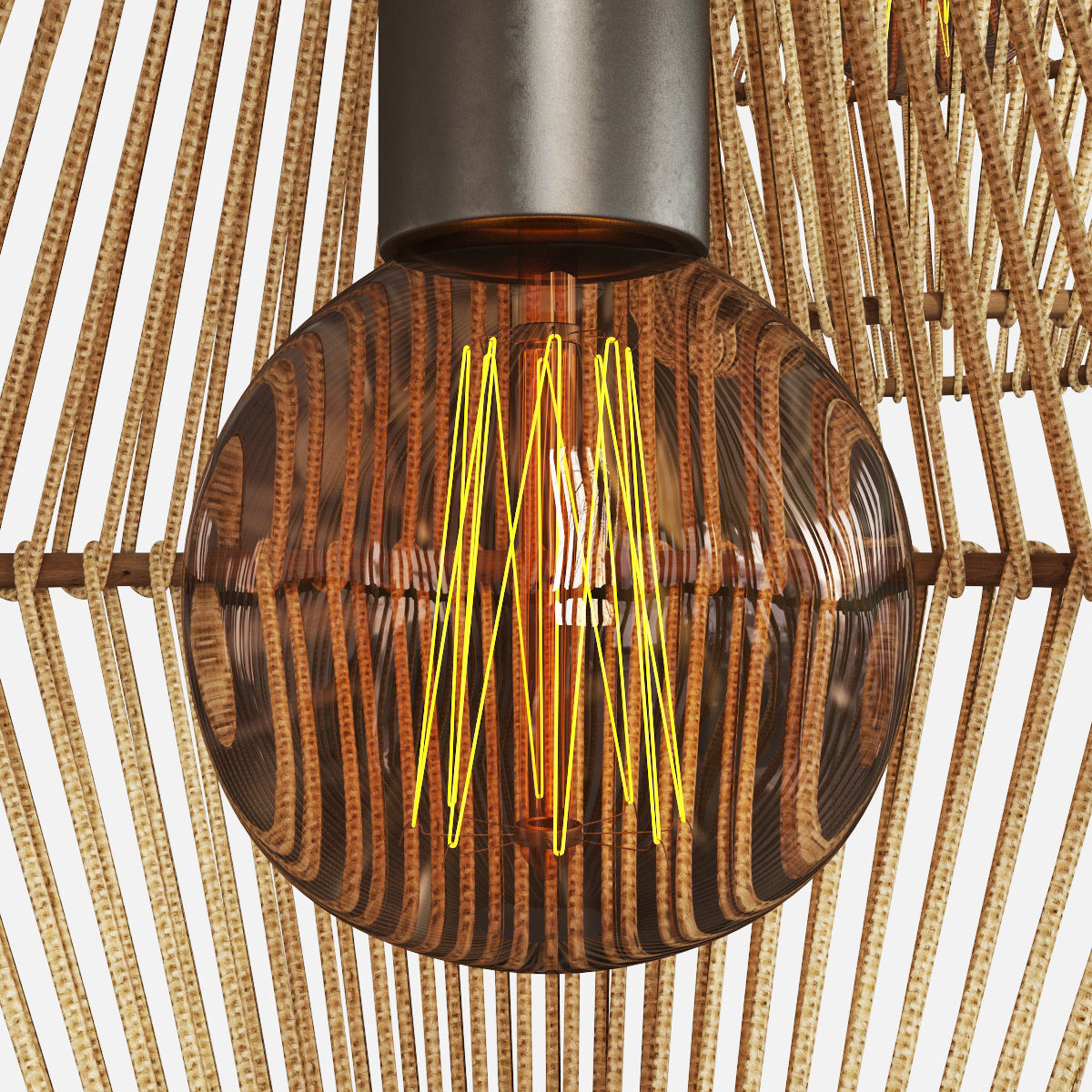 Lamp wood rattan wicker Cone 3D model_10