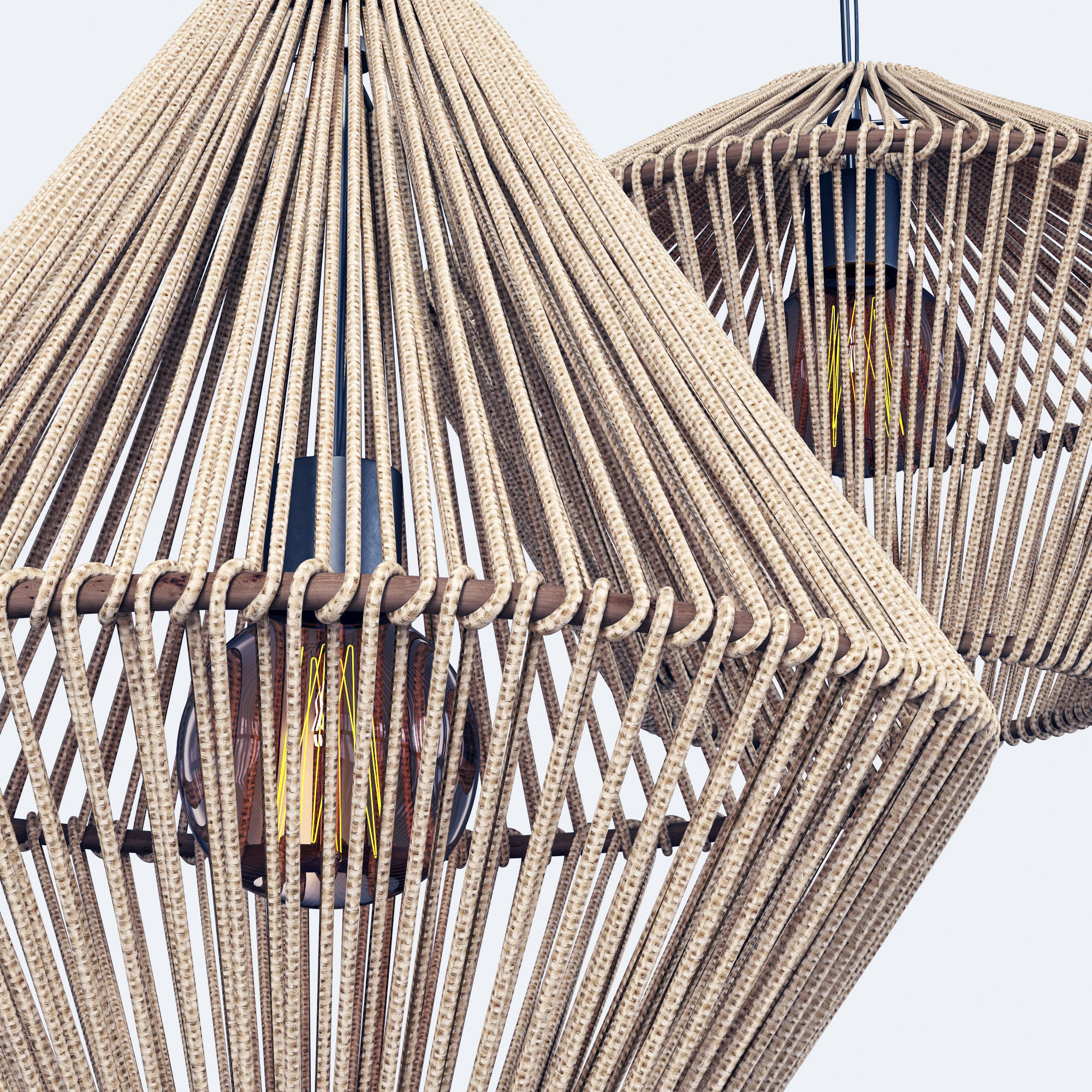 Lamp wood rattan wicker Cone 3D model_4