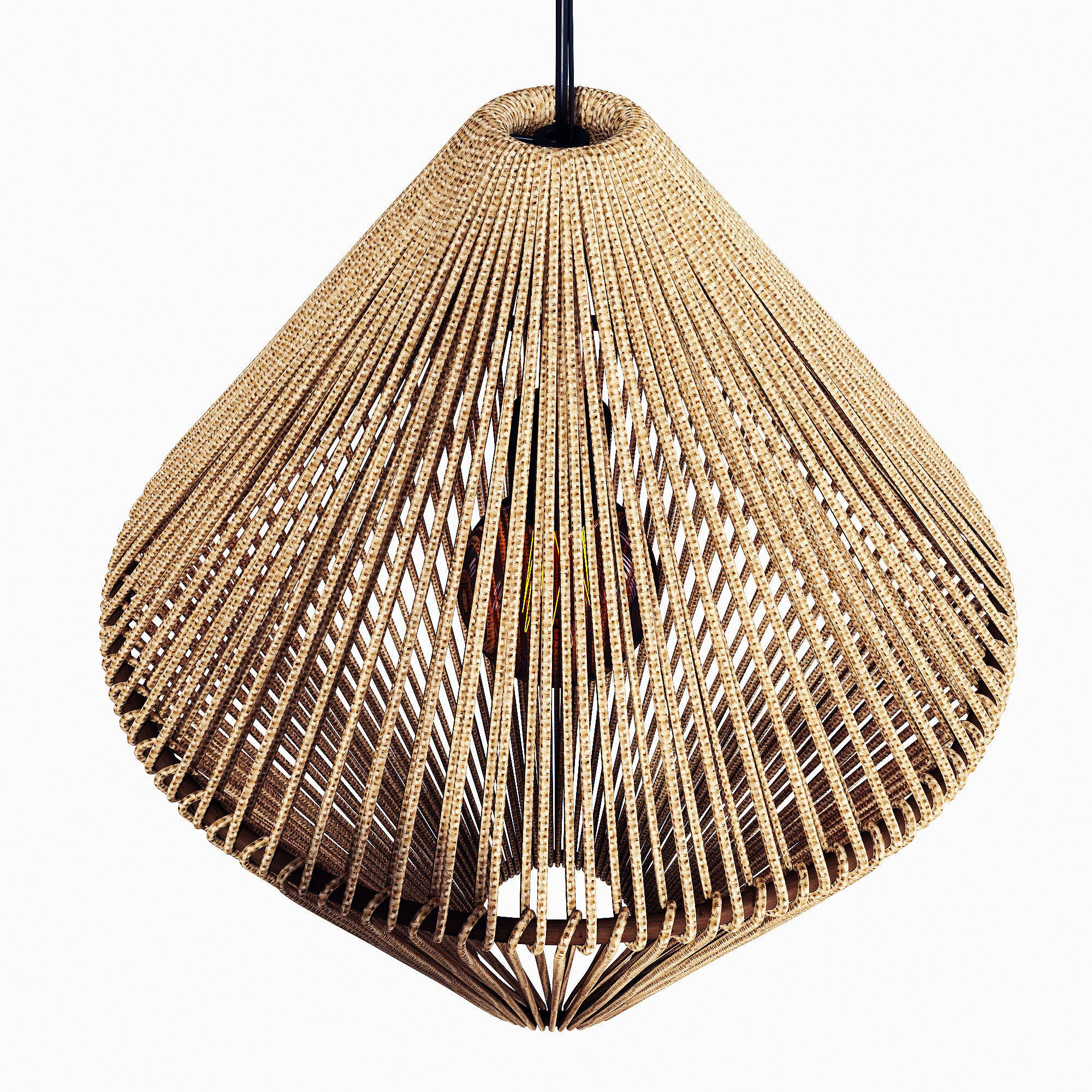 Lamp wood rattan wicker Cone 3D model_7
