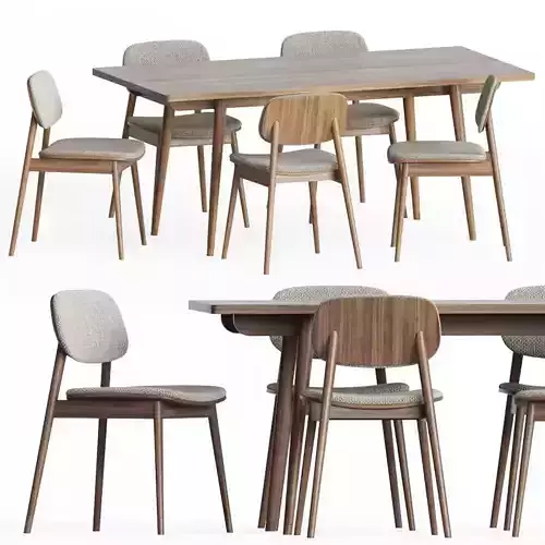 Dining Set two chairs with wooden legs and upholstered seats