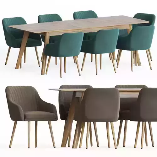 Dining Set two upholstered chairs with wooden legs