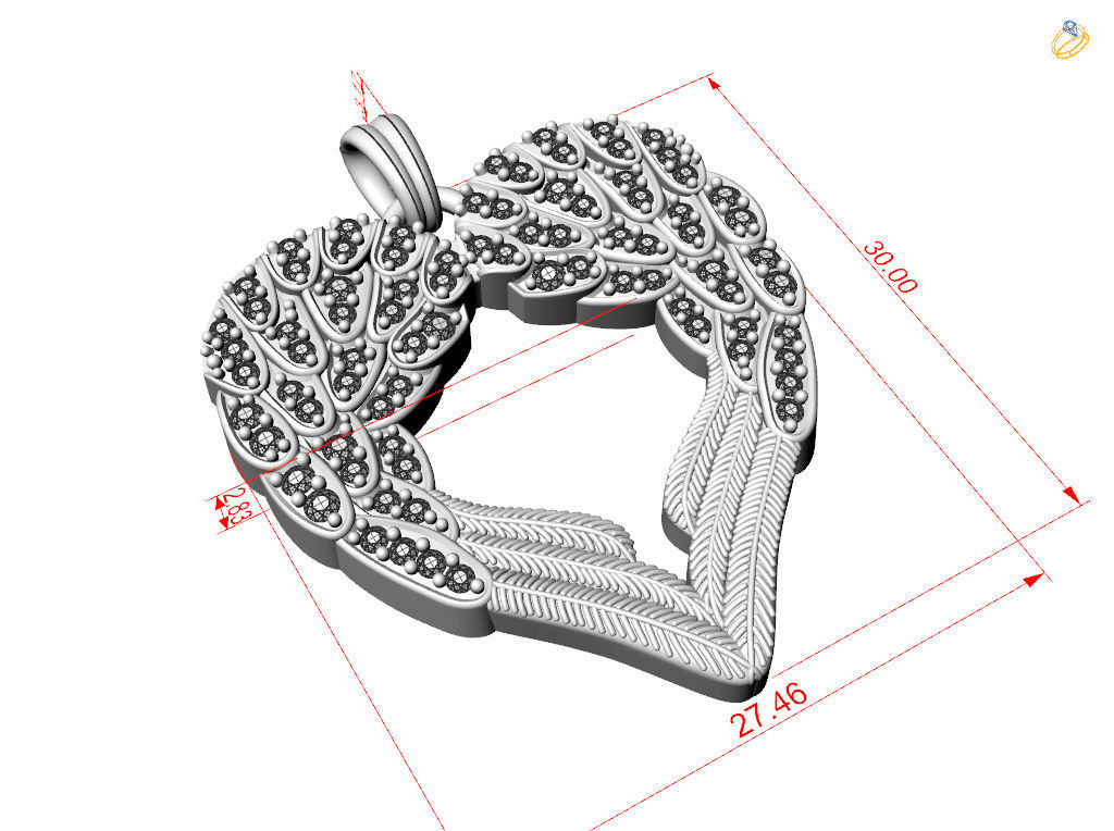 Angel wings love  pendant 3D print model_12