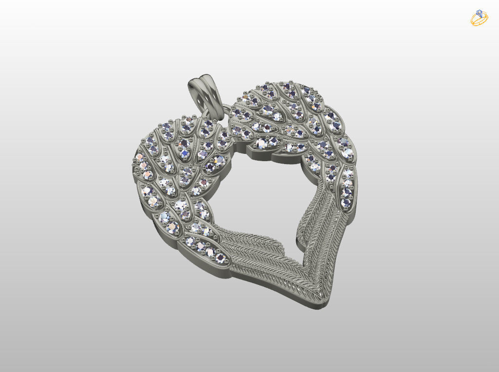 Angel wings love  pendant 3D print model_7