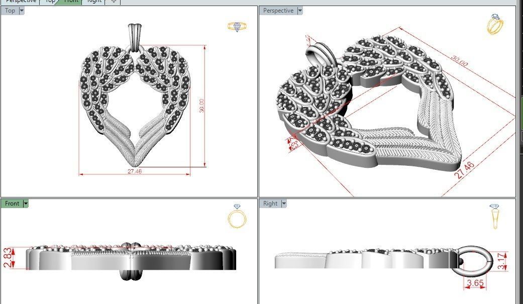 Angel wings love  pendant 3D print model_3