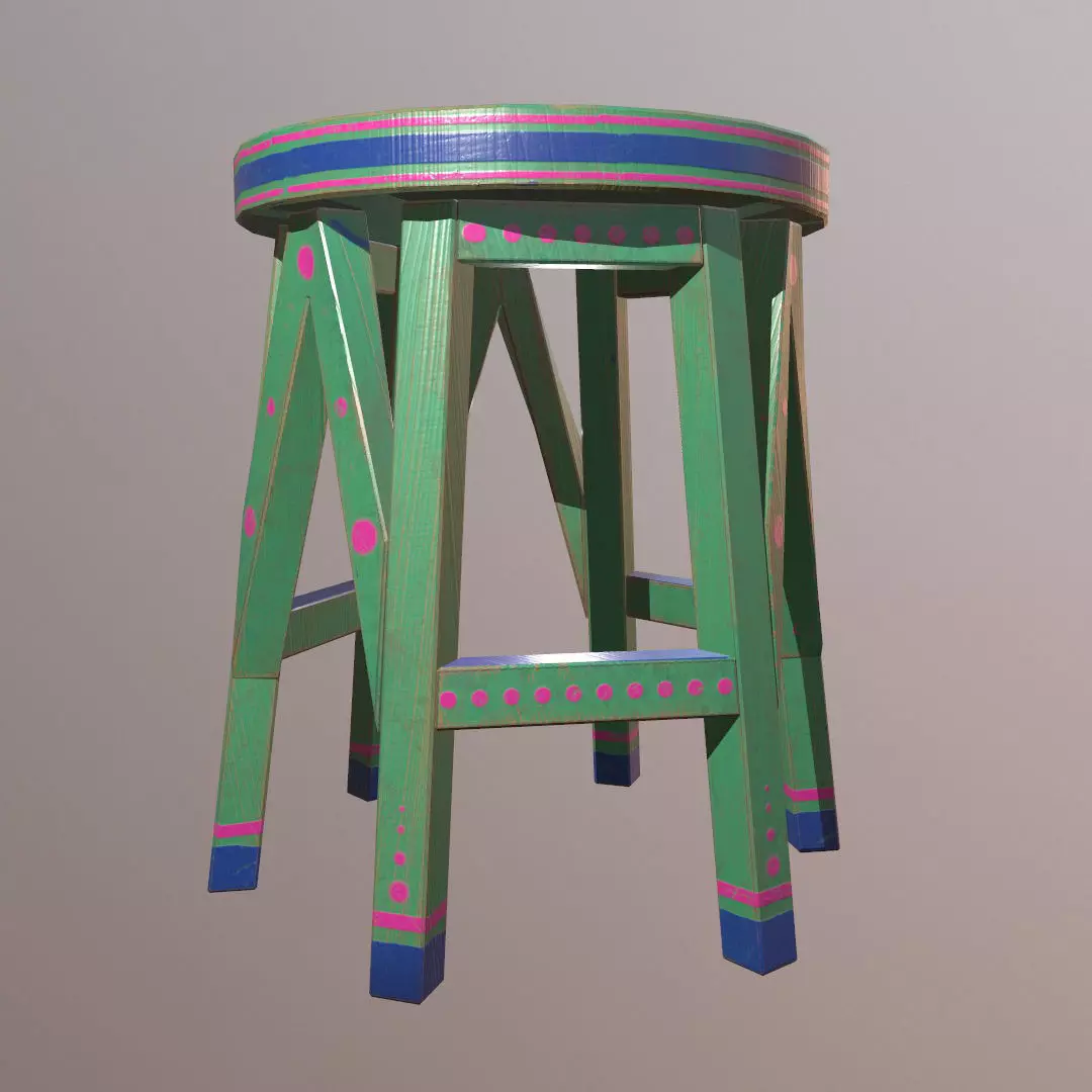 Wood Stool Free low-poly 3D model