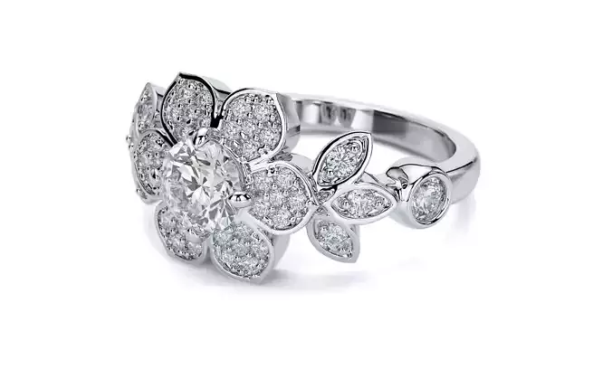 flower gold engagement ring 3D print model