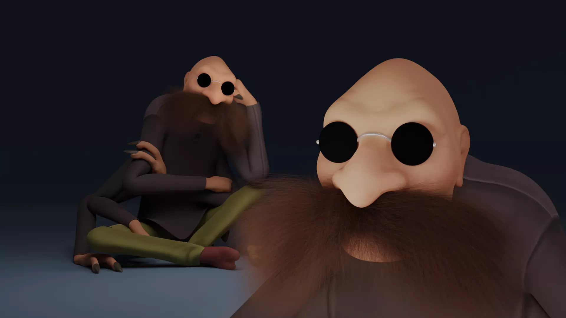 Kamaji cartoon character with long arms and legs Low-poly 3D model