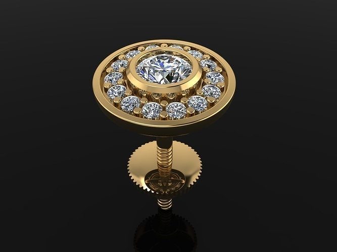 Diamond Bezel Halo Earring 3mm50 3D print model