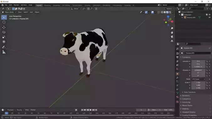 High-Poly cow animated