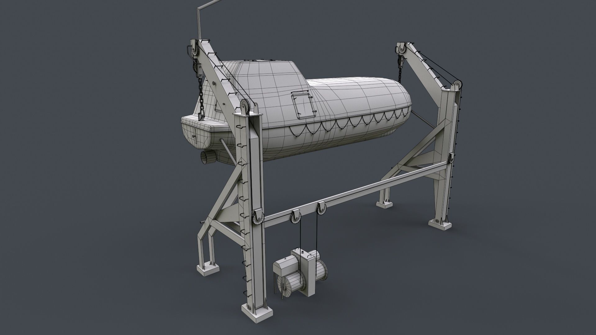 Ship Davit With Rescue Boat Low-poly 3D model_14
