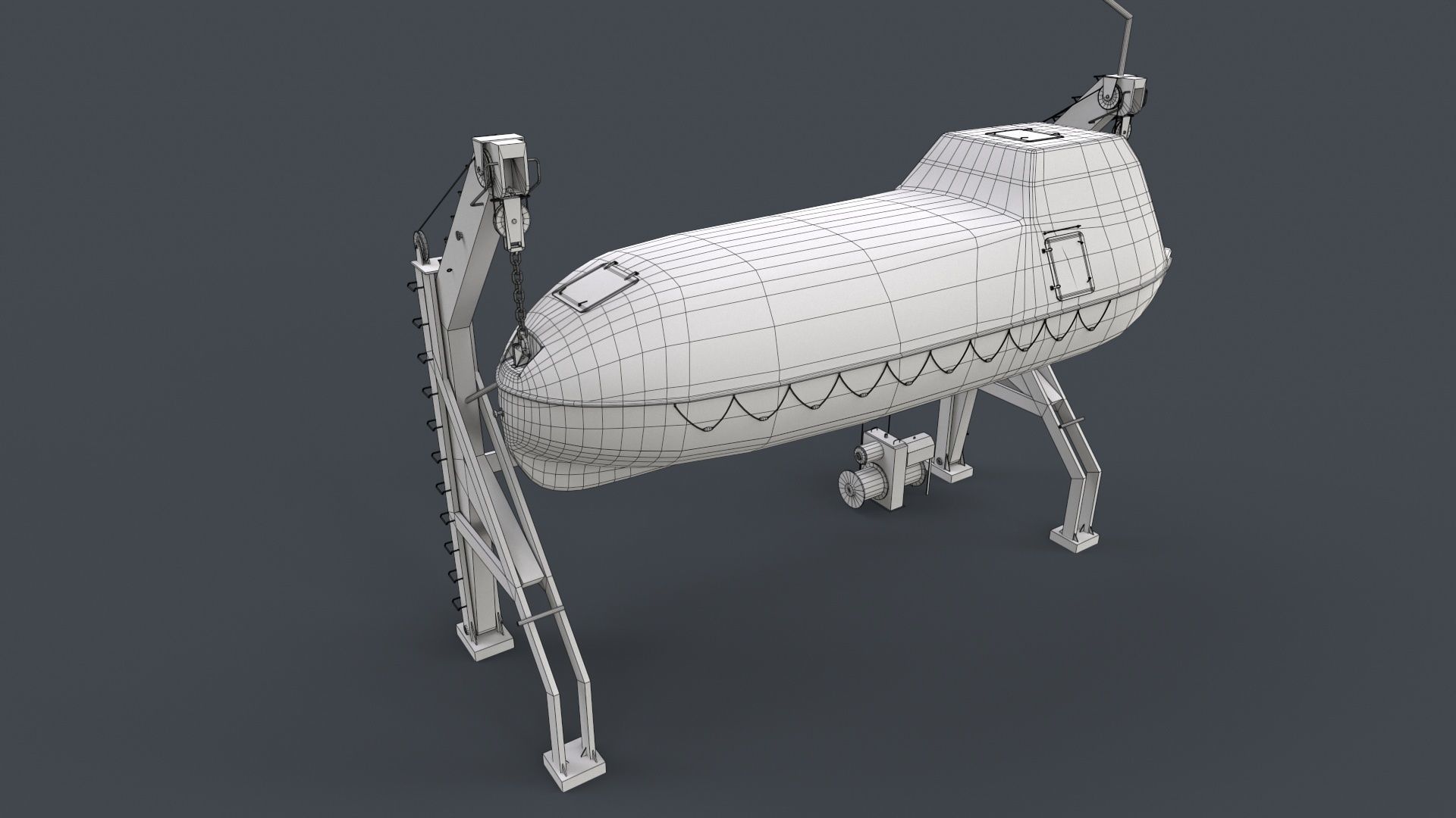 Ship Davit With Rescue Boat Low-poly 3D model_13