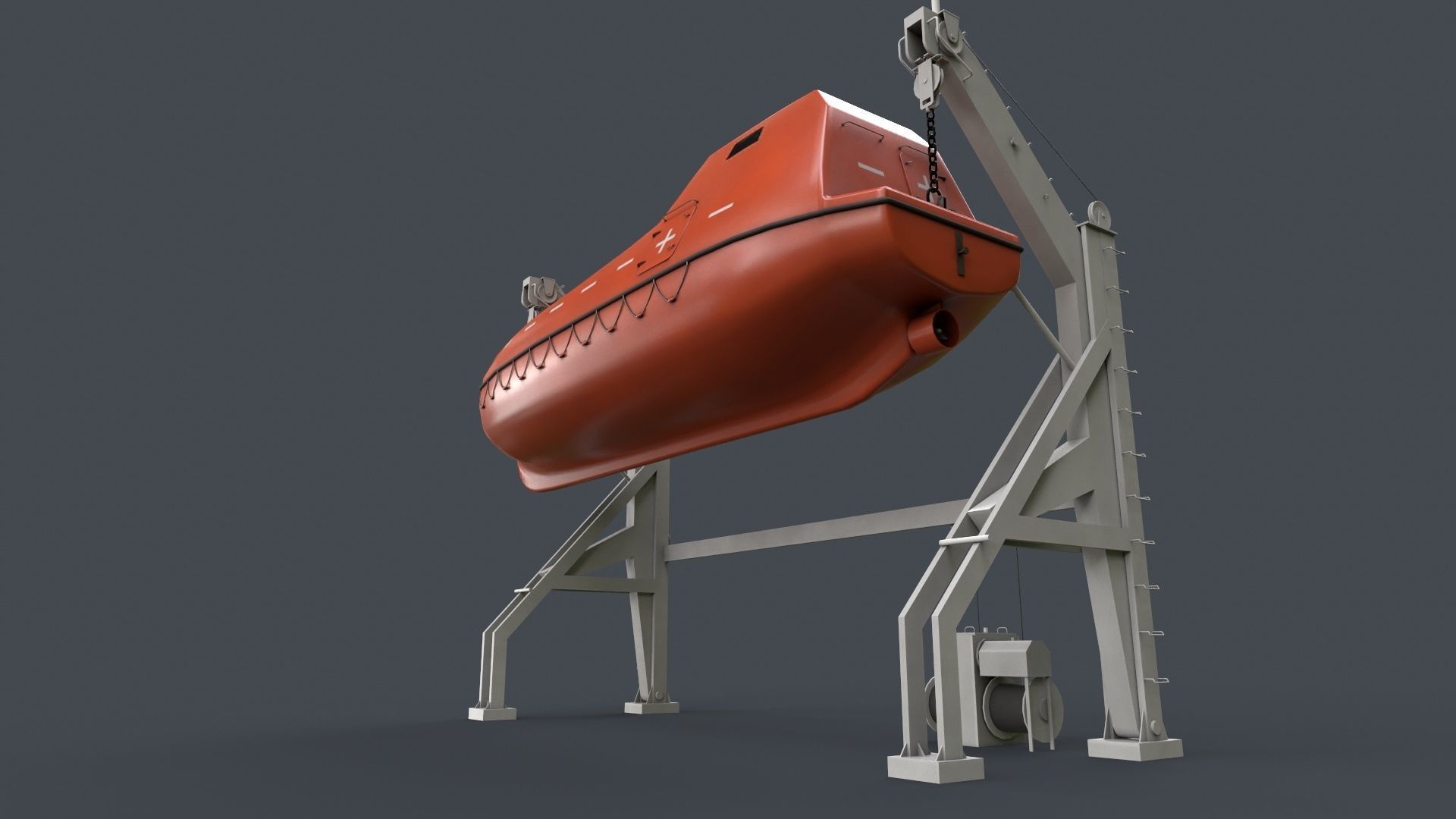 Ship Davit With Rescue Boat Low-poly 3D model_7