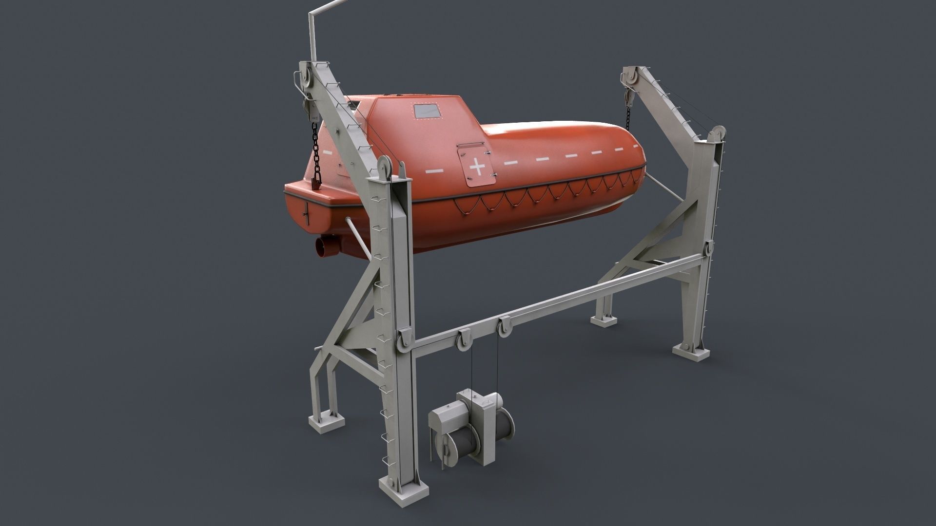 Ship Davit With Rescue Boat Low-poly 3D model_4