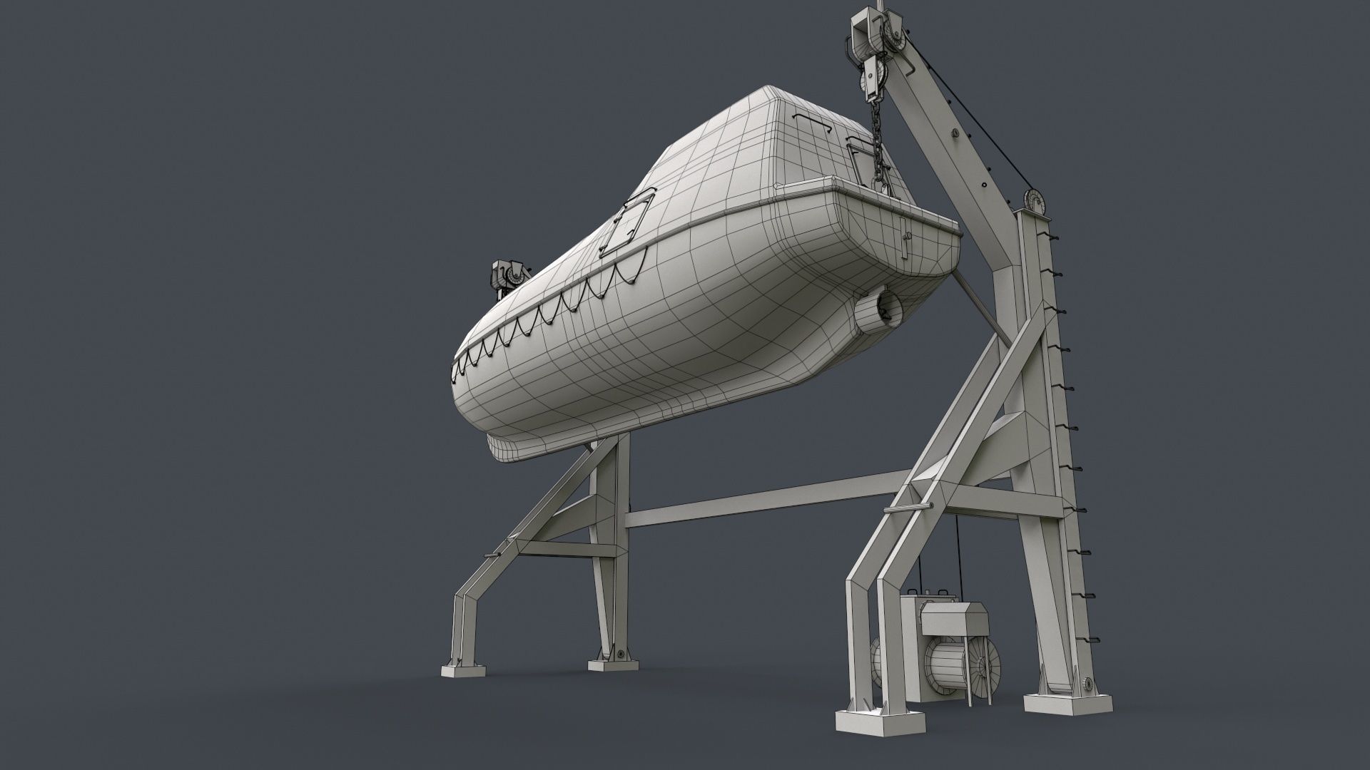 Ship Davit With Rescue Boat Low-poly 3D model_17