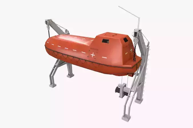 Ship Davit With Rescue Boat Low-poly 3D model