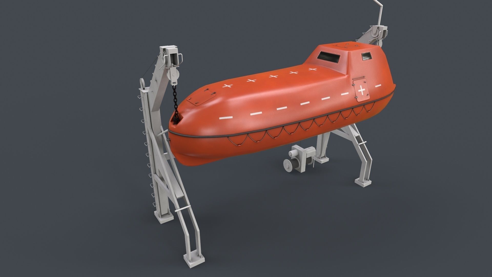 Ship Davit With Rescue Boat Low-poly 3D model_3