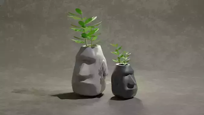 Moai Flower Vase And Plant