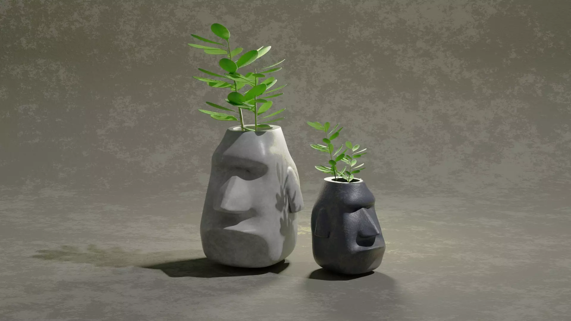 Moai Flower Vase And Plant 3D model