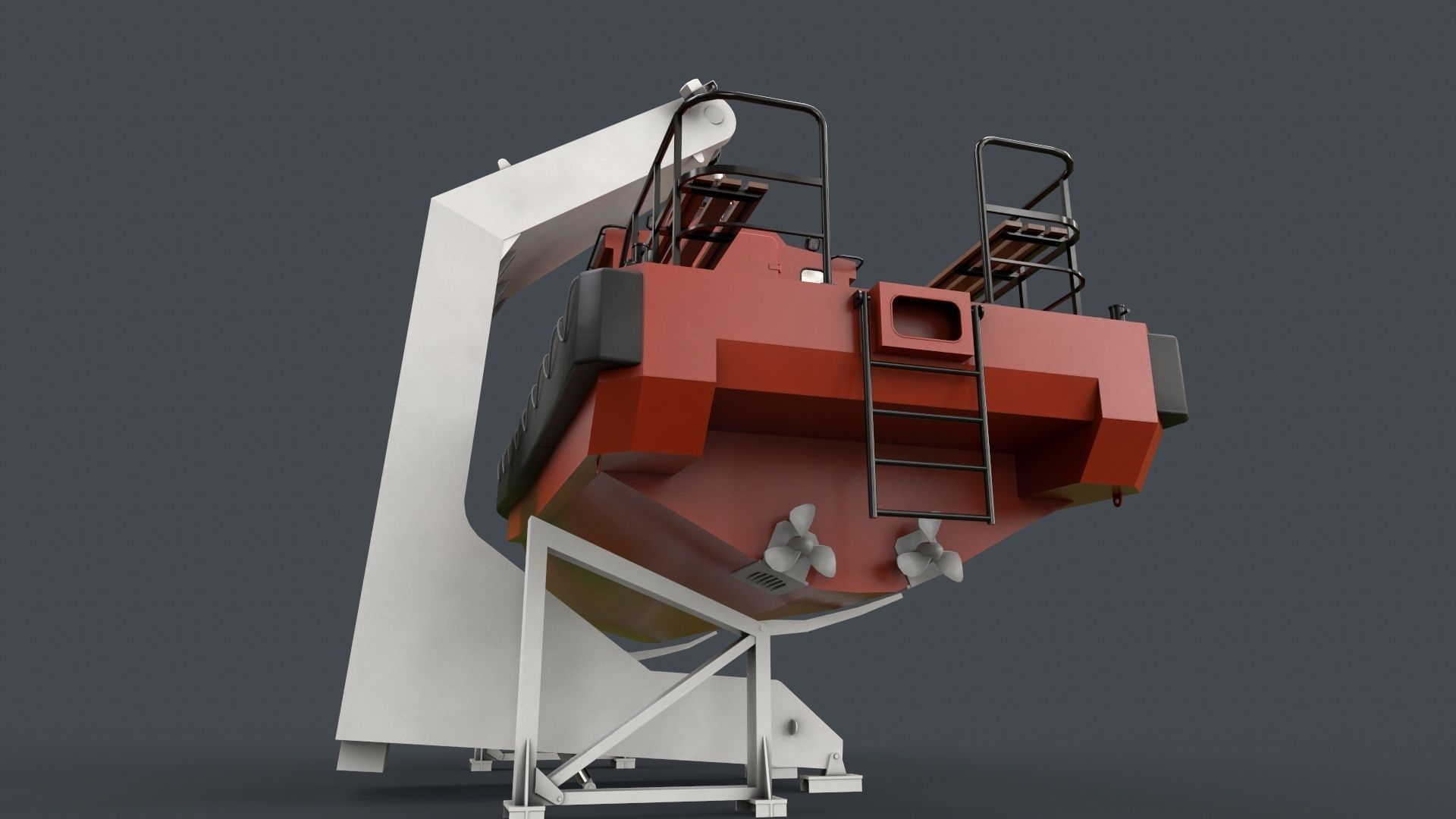 Ship Davit With Motorboat Low-poly 3D model_7