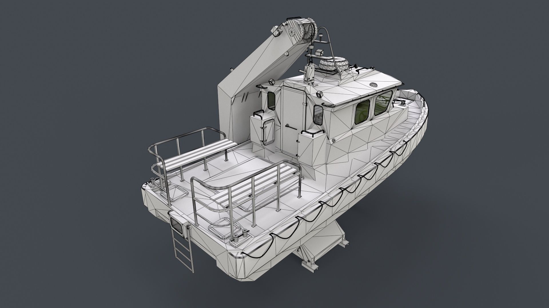 Ship Davit With Motorboat Low-poly 3D model_14