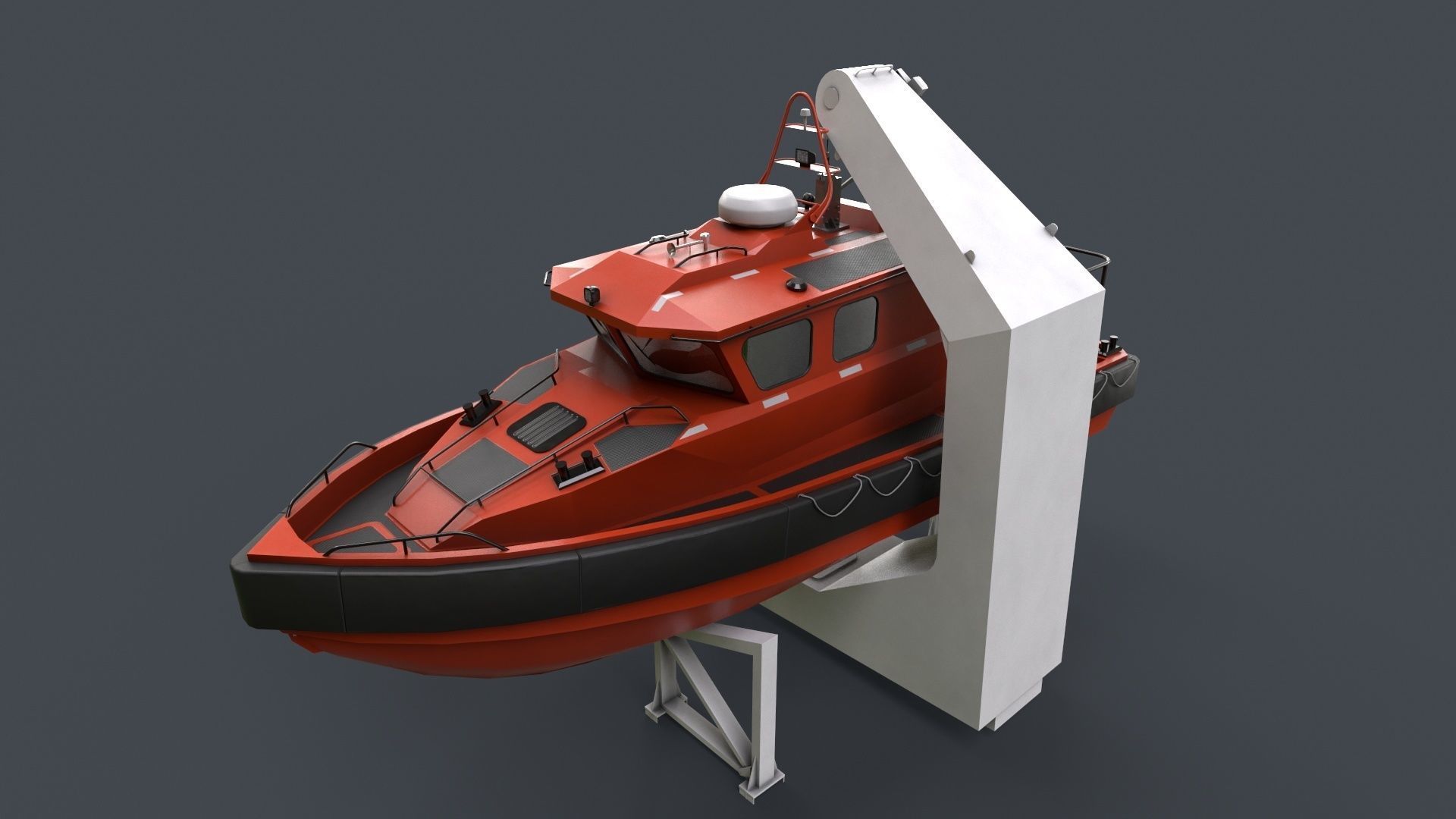 Ship Davit With Motorboat Low-poly 3D model_6