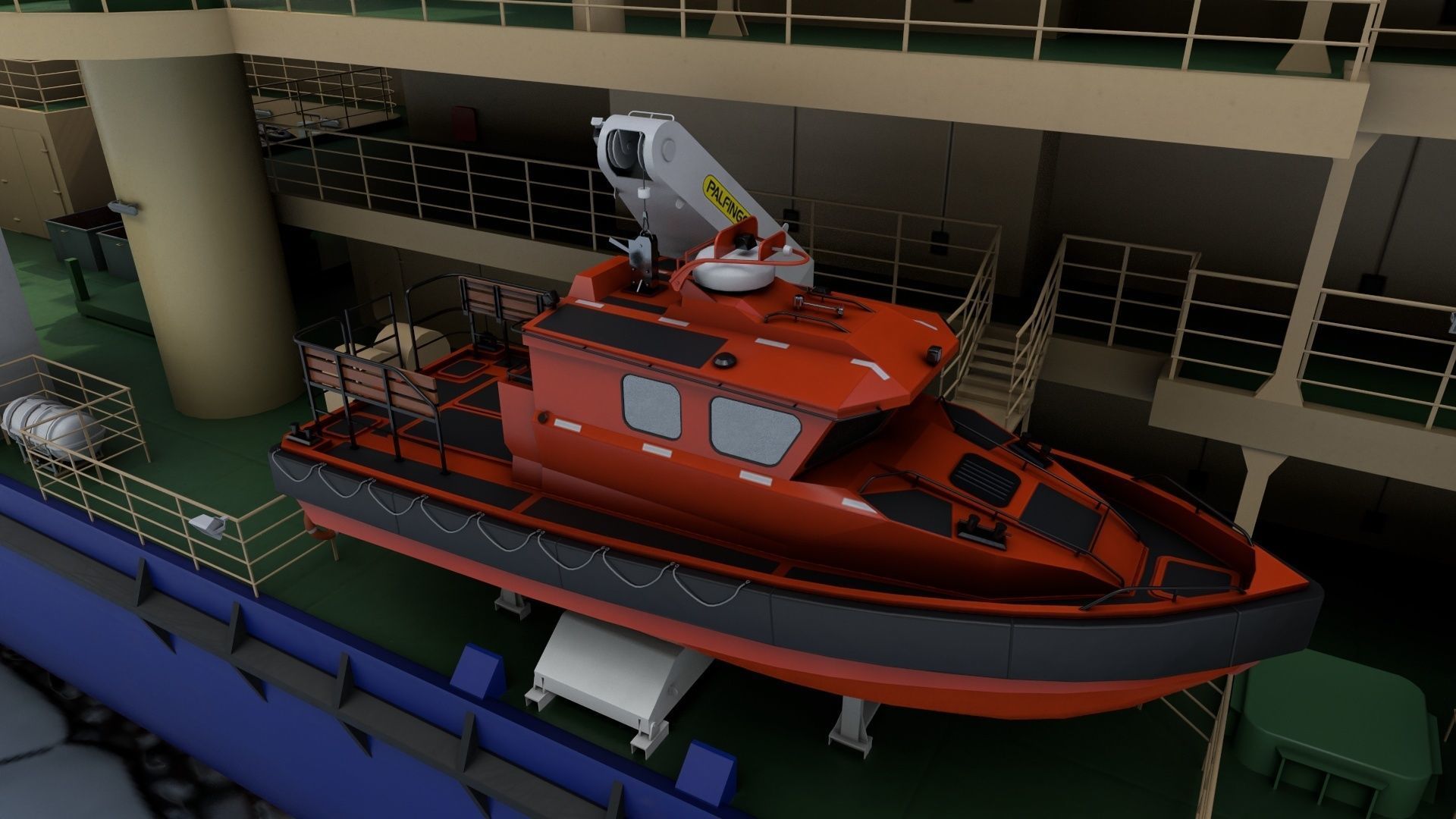 Ship Davit With Motorboat Low-poly 3D model_2