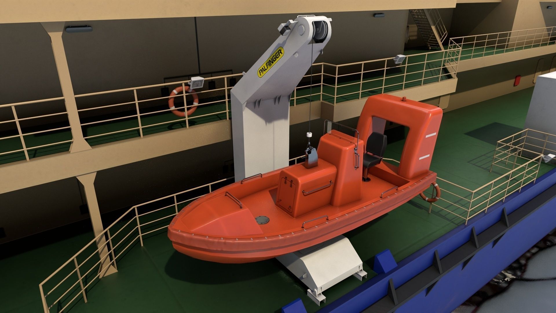 Ship Davit With Motorboat 2 Low-poly 3D model_2