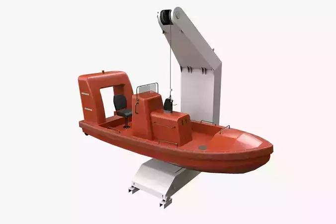 Ship Davit With Motorboat 2 Low-poly 3D model