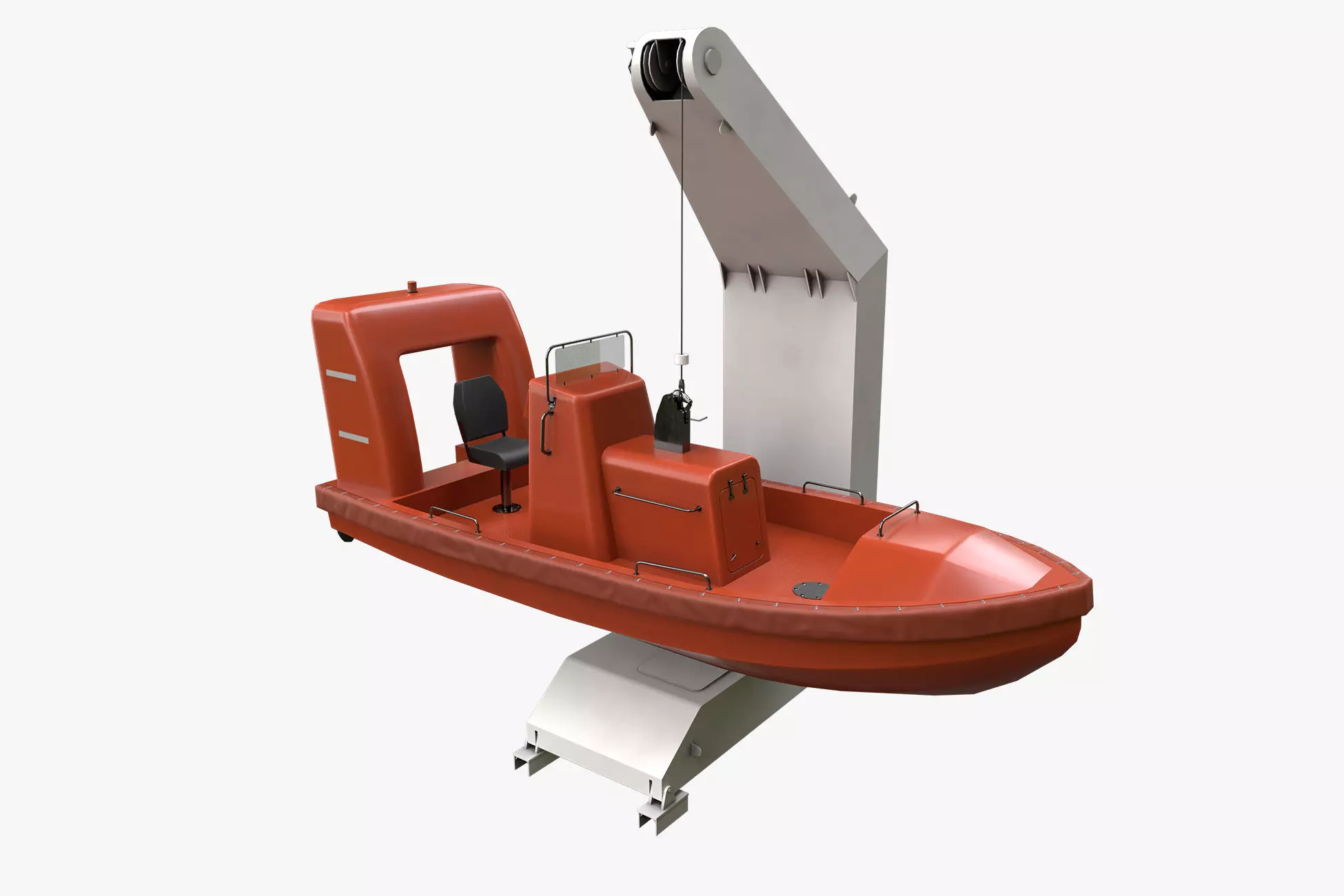 Ship Davit With Motorboat 2 Low-poly 3D model_0
