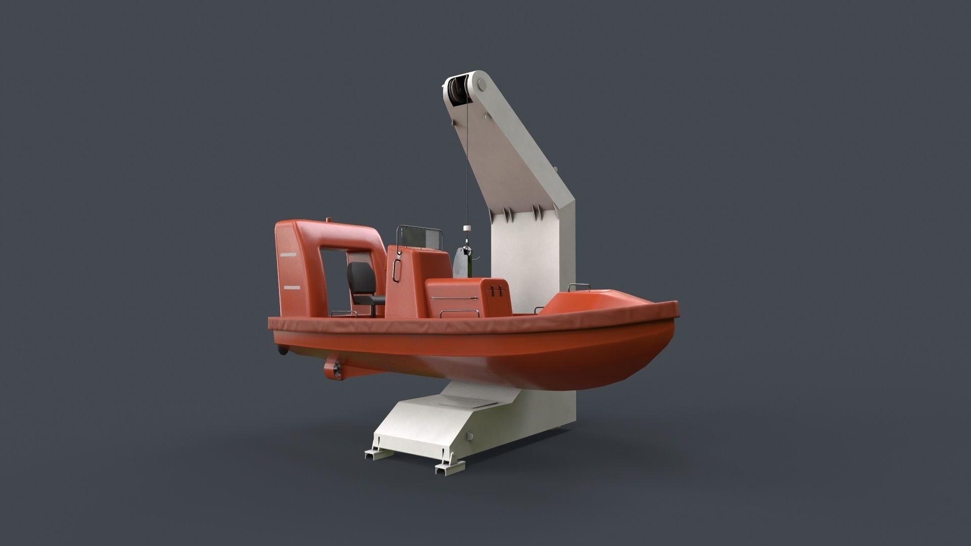 Ship Davit With Motorboat 2 Low-poly 3D model_3