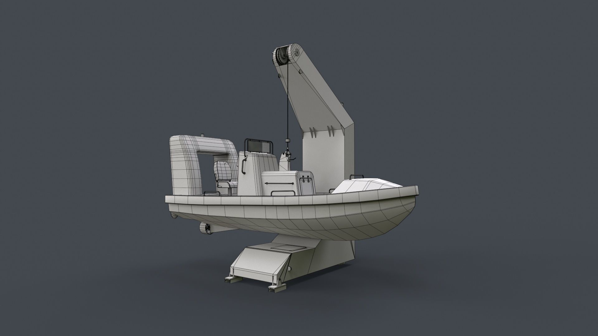Ship Davit With Motorboat 2 Low-poly 3D model_13