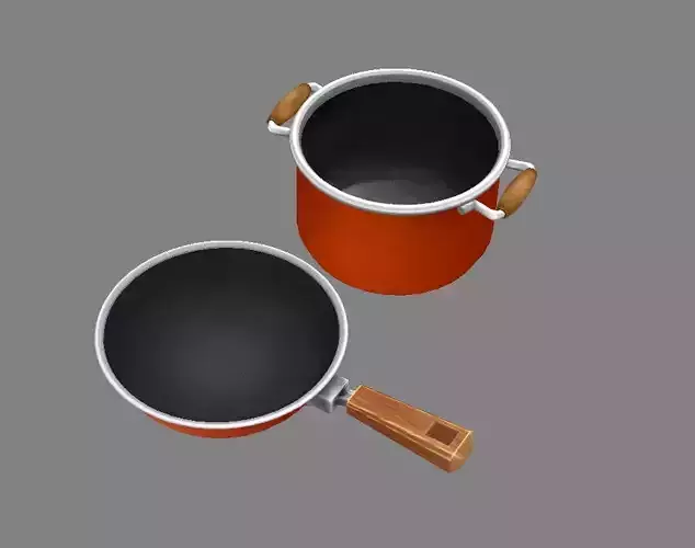 Cartoon pots - pan -soup pot Low-poly 3D model