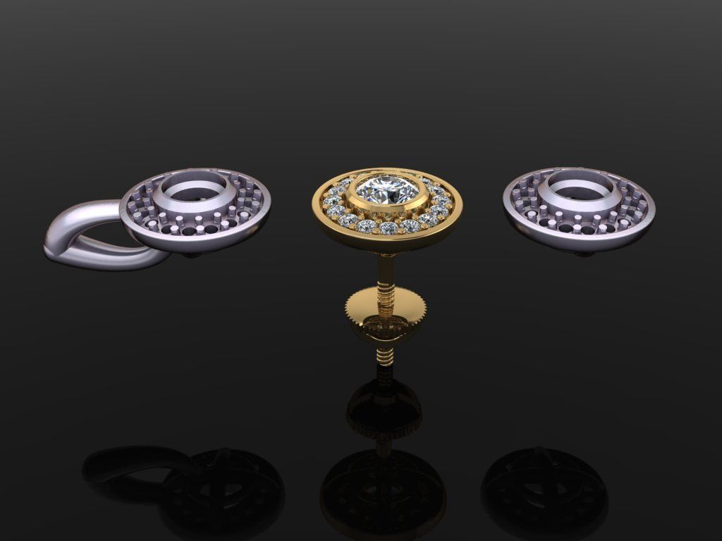 Diamond Bezel Halo Earring 4mm 3D print model_1