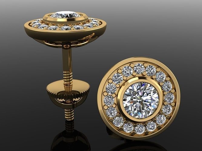 Diamond Bezel Halo Earring 4mm 3D print model